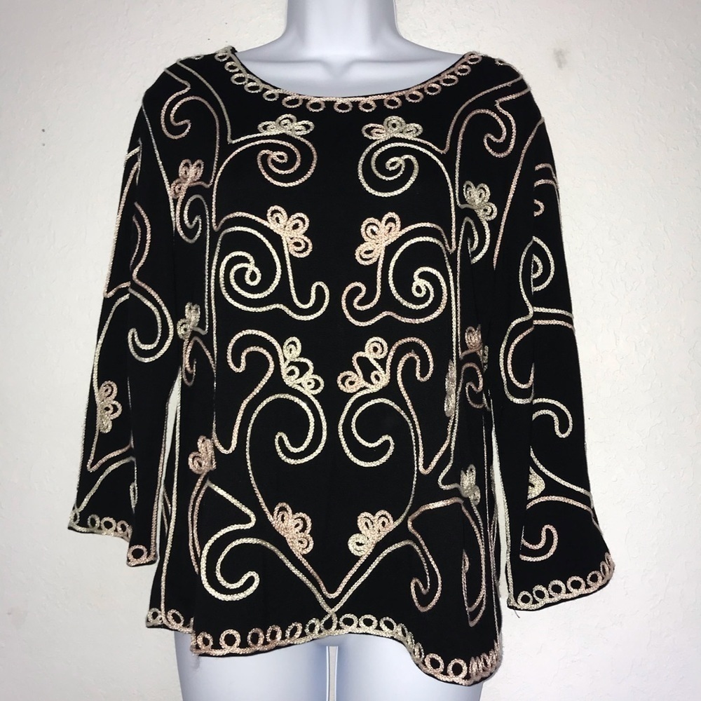 Once 1 Again Glitter Soutache Black Knit Top L *